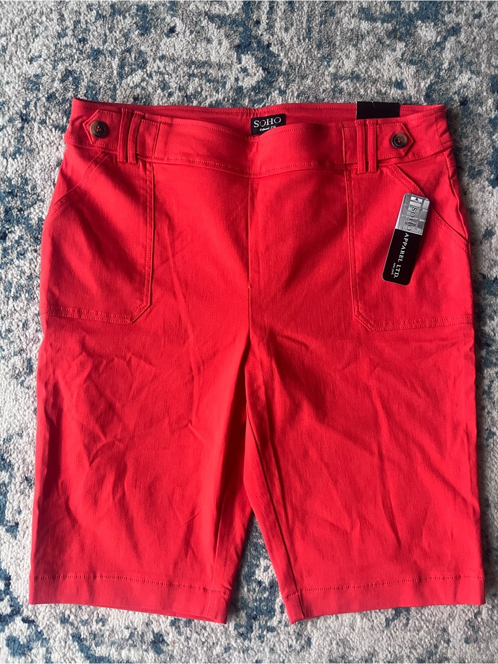 Soho Apparel Red Bermuda Shorts with Front Pocket Detail